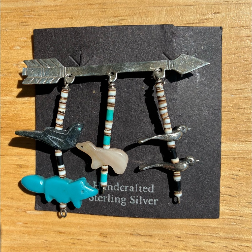 Vintage Native American Sterling  Animal Fetish Arrow Bar Pin